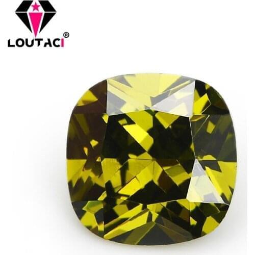 LOUTACI 5A Cushion Olive Green Cubic Zirconia Designer Jewelry Gemstone Big Size 11x11-15x15mm