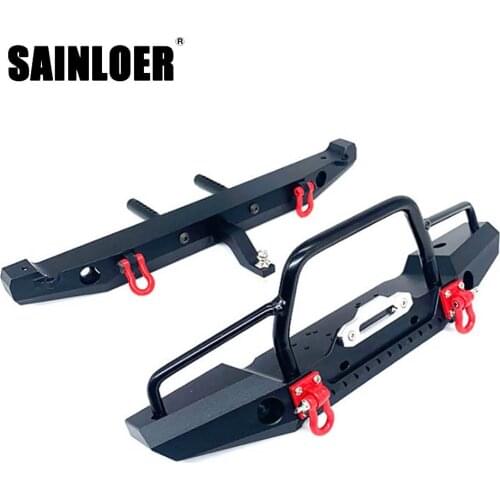 SAINLOER Metal Front Rear Bumper with Led Lights for 1/10 RC Crawler Axial SCX10 & SCX10 II 90046 90047 Upgrade Parts