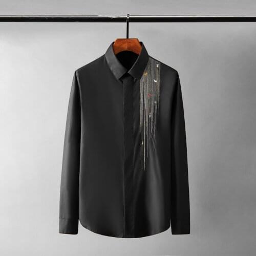 Minglu White Black Male Shirts Luxury Embroidery Long Sleeve Casual Mens Dress Shirts Fashion Slim Fit Party Man Shirts 2XL