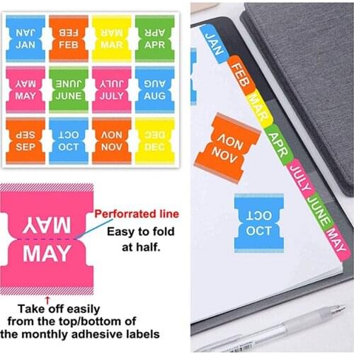 60 Pcs Index Monthly Calendar Stickers - Colorful Monthly Adhesive Tabs Planner Stickers for Journal and Notebook (Colorful)