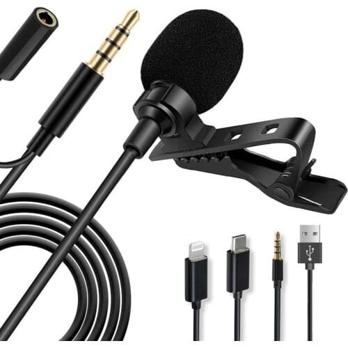 Mini Microphone for iPhone Lightning Type C 3.5mm Microfone for Samsung Huawei Xiaomi Lavalier Clip-on Recording Microfono