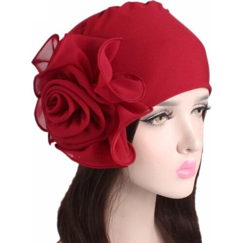 Fashion Solid Flower Turban hat Womens Hijabs Muslim Women Accessories Muslim Hat