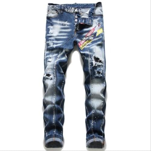 DSQUARED2 Mens Hole Printed Jeans Punk Clothes Pants Skinny