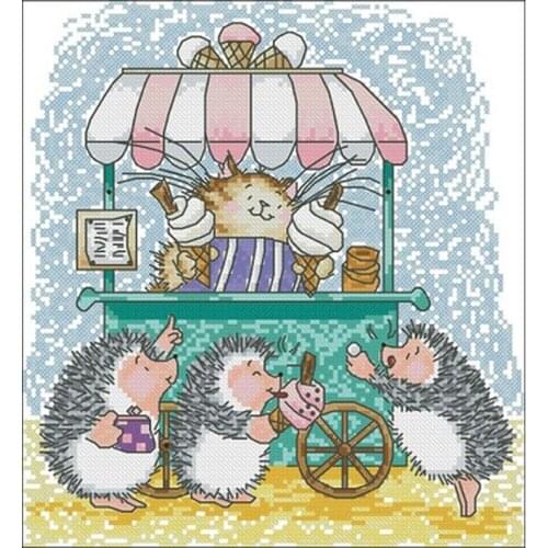 Hedgehog buying ice cream Counted Cross Stitch 11CT 14CT 18CT DIY Cross Stitch Kits Embroidery Needlework Sets home decor