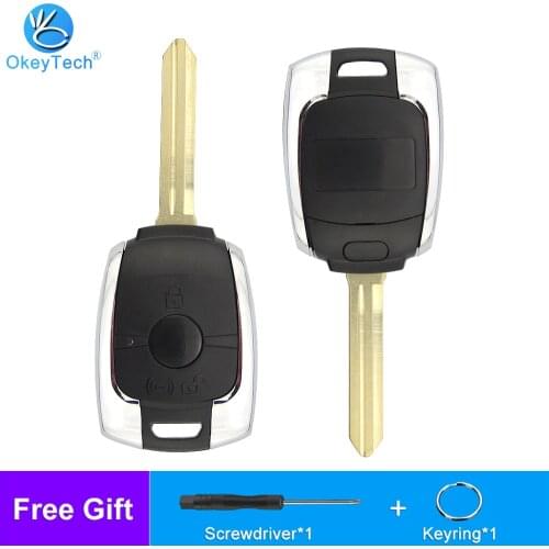 OkeyTech 2 Buttons Replacement Remote Key Shell Case Fob For SsangYong Actyon Kyron Rexton Korando Uncut Blade Car key Cover Fob