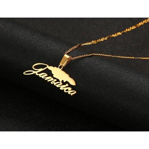 Stainless Steel Trendy Jamaica Map Pendant Necklaces for Women Girls Gold Color Jamaican Map Jewelry Gifts