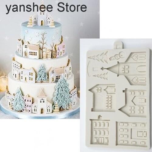 Christmas House Castle tree ice and snow silicone cake decoration appliances Fangdan chocolate baking mold kitchen accessories