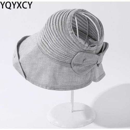 YQYXCY Summer Hat Women Spring functional Big Brim Sunscreen Empty Top Bow Sunshade Sunhat Visor Korean Good Quality