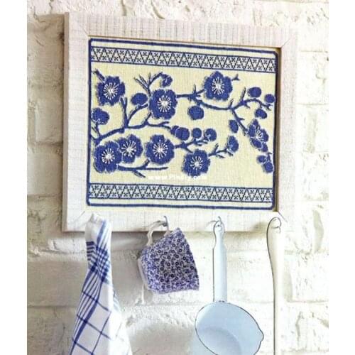 Blue plum cross stitch kit flower simple design 14ct 11ct linen flaxen canvas embroidery DIY needlework