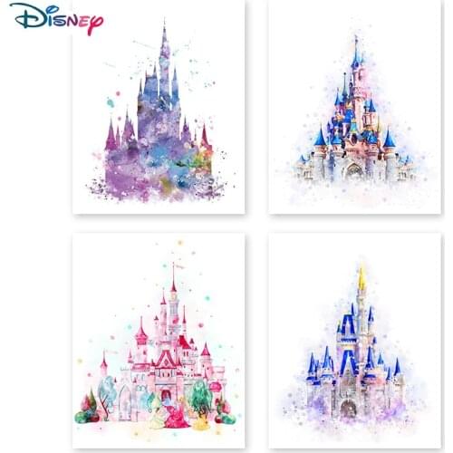 TOMY Disney Princess Magic Castle Watercolor Art Printable Cinderella Castle Poster Nursery Wall Decor Gril Bedroom Gift Cudros