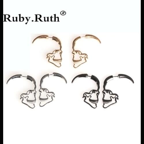 Vintage Skull Silver Color Stud Earrings Retro Hollow Skeleton Piercing Ear Gothic Punk Jewelry