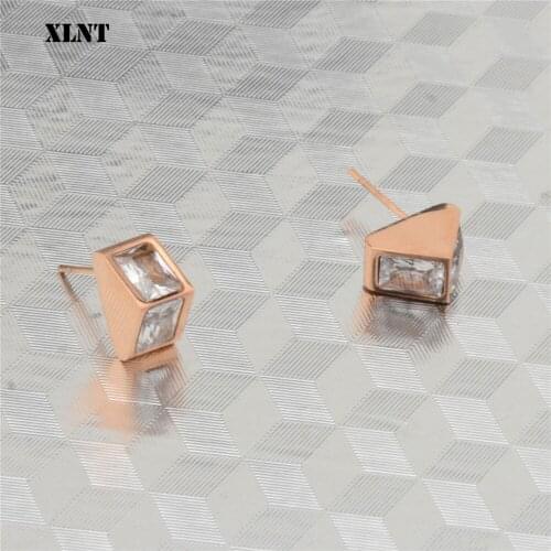 XLNT New Fashion Jewelry Rhinestones Crystal Triangle Dazzling Stud Earring For Women Gift Girls Brincos Statement