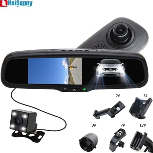 1080P Auto Dimming Rear View Rearview Mirror DVR 5" IPS Parking Monitor With Bracket Video Recorder Dual Lens Dash Camera Cam