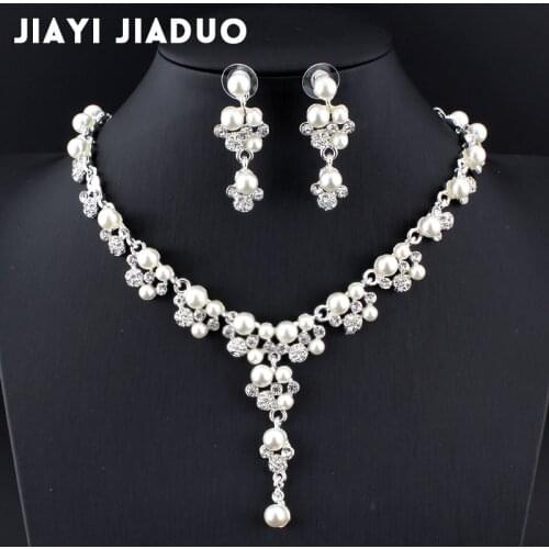 Jiayijiaduo Bridal jewelry sets for women wedding dress accessories silver color imitation pearl necklace earrings box gift 270