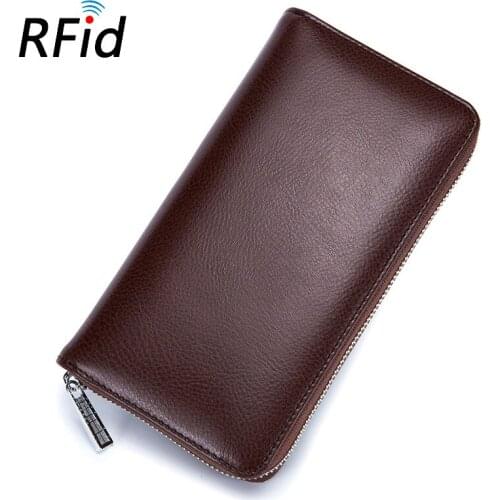 Genuine Leather RFID Women Clear Wallet Real Leather Purses Long Handbag Simple Card Holder Money Organizer