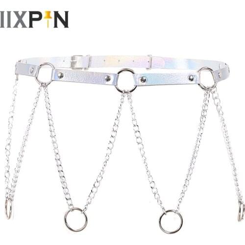 Women Waist Belt Fashion Punk Gothic Faux Leather Body Waist Harness Belt With Metal O Rings And Chain Tassel Waist Chain Belt