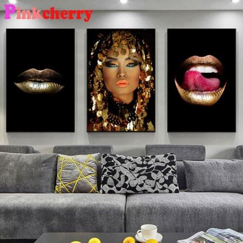 Gold Lips Gradient Sexy Pattern 3 Pieces Diamond embroidery full round square Diamond painting mosaic puzzle set
