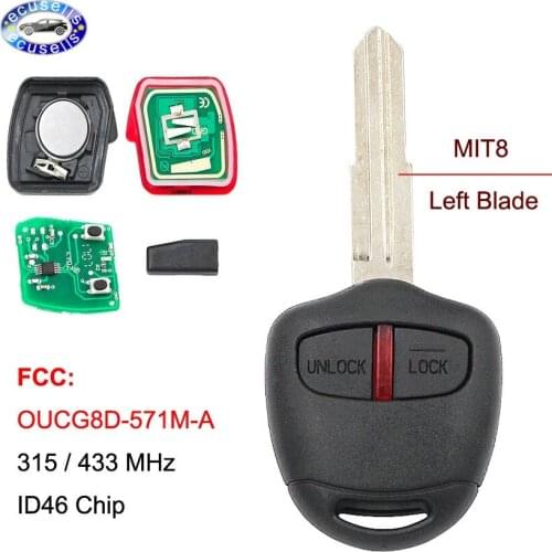 2 Button Remote Key Fob for Mitsubishi Pajero Montero 2006+ ID46 CHIP 315MHz/433Mhz MIT8 Left blade FCC ID: OUCG8D-571M-A