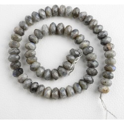 2 strands Natural Light Gray Labradorite Faceted Rondelle 6x10mm Beads Rainbow 15" Strand