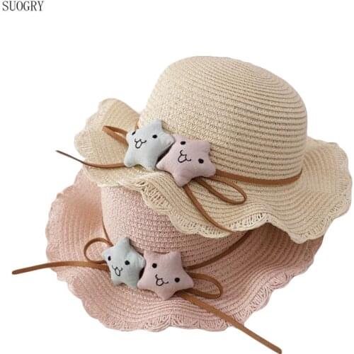 2019 Little Stars Summer Children Travel Cap Simple Wavy Large Brimmed Straw Hat Boys Girls Beach Hats Age For 3-8 Years Old