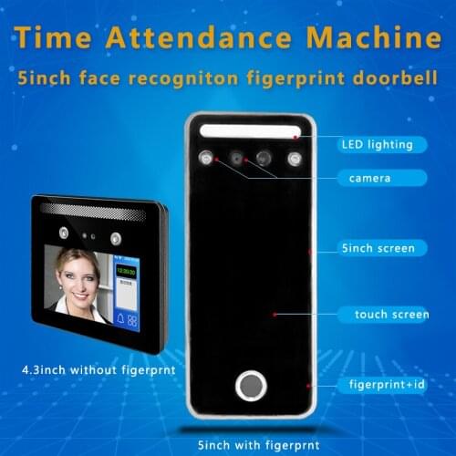 5inch Touchscreen Dynamic Face Facial Recognition Fingerprint Time Attendance Machine Access Control with Electronic Doorbell
