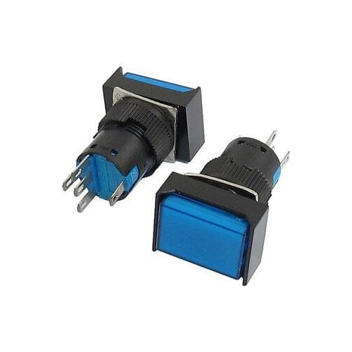 AC220V Lamp 5 Pins SPDT Momentary Blue Rectangular Push Button Switch