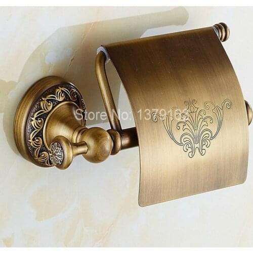 Antique Brass Carved Flower Pattern Base Bathroom Accessories Wall Mounted Toilet Paper Roll Holder aba487