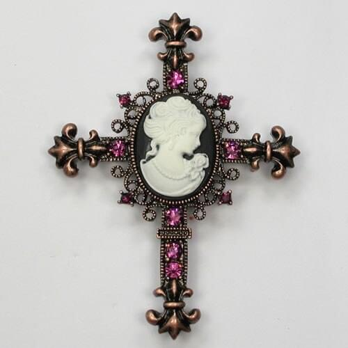 Antique copper Purple Rhinestone Pins Cross brooches Pendant C912 D3