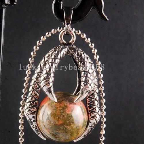 Free Shipping Women Fashion Jewelry Beautiful Jaspe Dragon Claw Ball Round Pendant Bead with Chain C3851