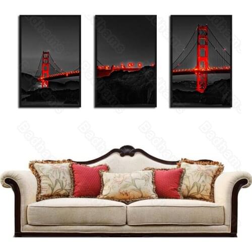 Frameless Style Home Decoration Living Room Mural Night View Bridge Bedroom Dining Hall Corridor Porch Canvas Hanging Painting