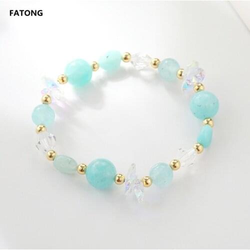 Natural amazonite crystal bracelet female gemstone bracelet elastic lady gemstone jewelry does not fade