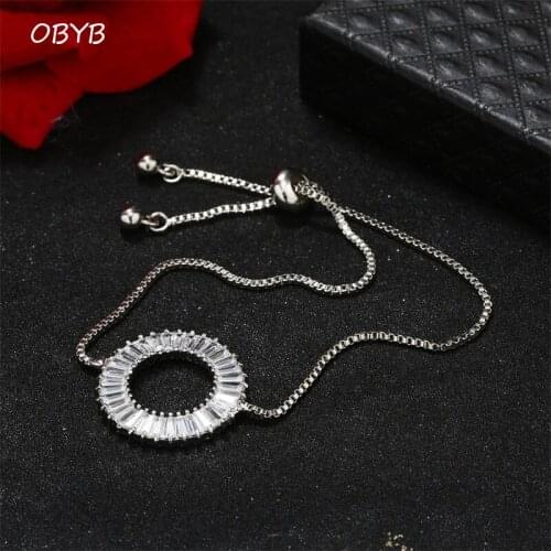 OBYB Silver Bracelet Round Crystal Zircon Vintage Bracelet For Women Accessories Korean Simple Bracelets Bangle Wedding Jewelry