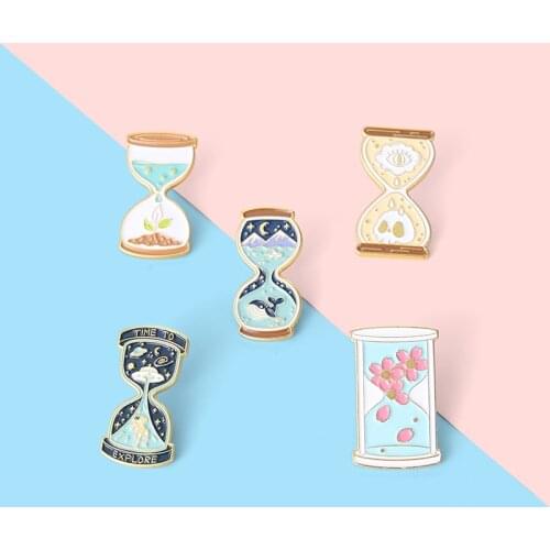 Cute Hourglass Enamel Pin Ocean Mountains and Rivers Brooches Badges Custom Jewelry Clothes Backpack Hats Gift for Friends