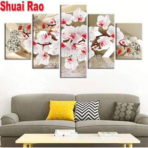 Orchids Flowers Picture Full diamond painting cross stitch Wall decor diamond embroidery 5 piece mosaic pattern arts and craft