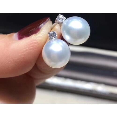 D806 Pearl Earrings Fine Jewelry Solid 18K Gold 9-10mm Nature Fresh Water White Pearls Stud Earrings for Women Presents