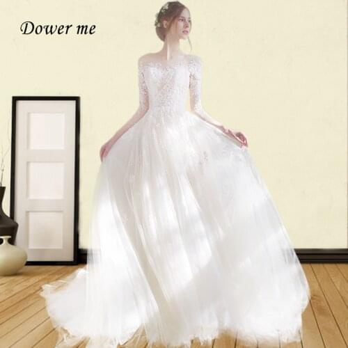 Elegant Wedding Dresses GR752 Three Quarter Sleeve Wedding Dresses Plus Size Wedding Gowns Lace O-neck Vestido De Noiva