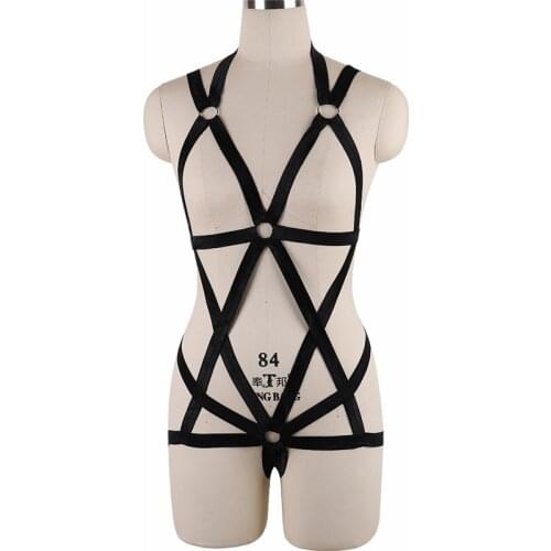 90s Goth Harajuku Body Harness Set Fetish Wear Garters Sexy Body Cage Bondage Harness Exotic Lingerie Adjustable Bodysuit N0062