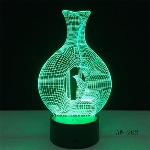 Vase Model Color Changing Light Cool Laser Engraved Light 3D Decor Lamps Creative Gifts for Children Drop Shi AW-202