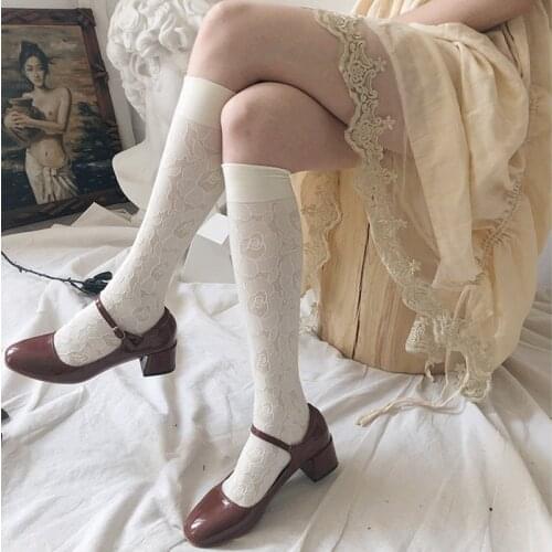Retro Embroidery Floral Stocking Women High Ealstic Long Knee Socks Girls Summer Fashion Pantyhose Leg Dress Calcetine