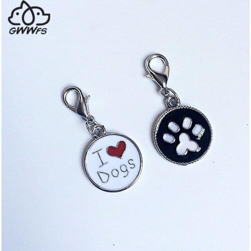 Gwwfs 10 Pcs/Lot Pendant Pet Footprints Tag Cat Dog Necklace Pendant Double Sided Design I Love Dog Tag Bag Charm Men Jewelry