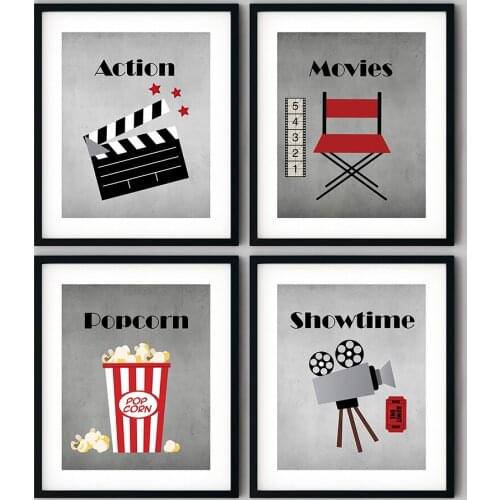Movie Theater Vintage Art Canvas Painting Wall Picture Popcorn Film Clapper Poster Retro Home Decoration For Cinema Living Room