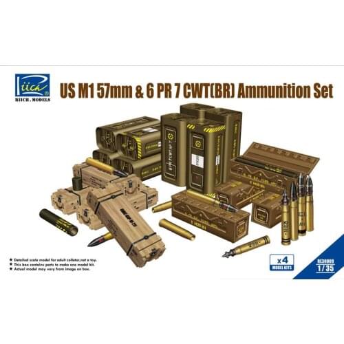 Riich Models RE30009 1/35 US M1 57mm & 6 PR 7 CWT (BR) Ammo Set - Scale Model Kit