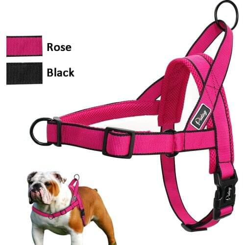 No Pull Nylon Dog Harness Pet Dogs Padded Mesh Vest Harnesses For Medium Large Dogs Pitbull Boxer Adjustable Pink Black S M L