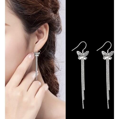 New Woman Ear Earrings Wire Female Long Section Fashion Drop Earrings Butterfly Tassel Fashion Jewelry For Ladies Wholesale
