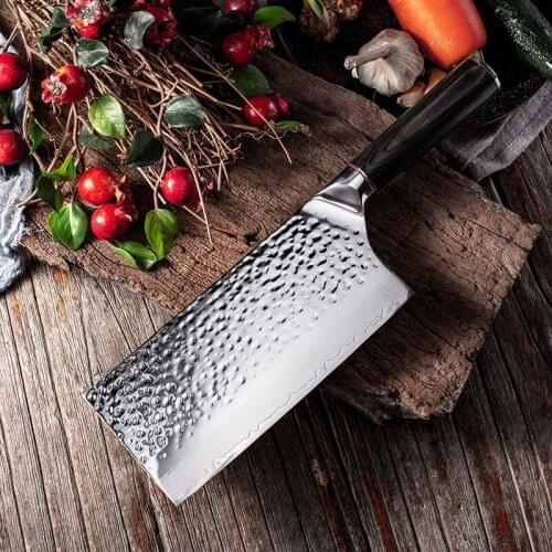Damascus steel slicing knife forging hammer grain kitchen knife sharp Chinese carving knife special knife for hotel chefs