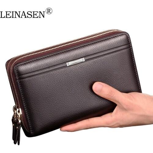 Wholesale LEINASEN Men Wallet with Coin Pocket Long Business Male Wallet Double Zipper Large Capacity Wallet Men 50PCS/lot
