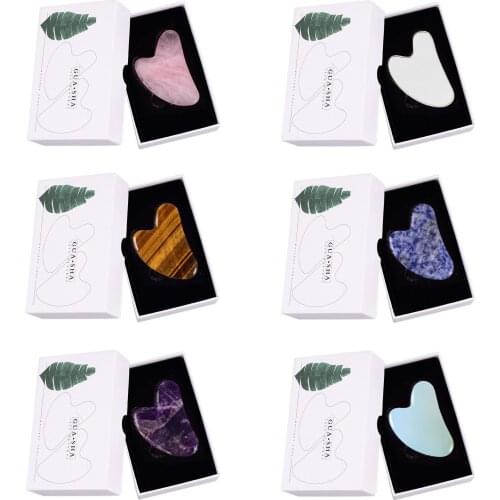 Wholesale Gua Sha Scrapers With Box Natural Real Stone Jade Gouache Scraper Facial Massager Board Body SPA Face Skin Care Tools