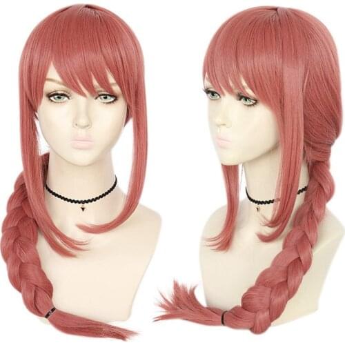 Anime Chainsaw Man Makima Cosplay Wig Pink Braided Long Hair Heat Resistant Synthetic Halloween Cosplay Prop Role Play Accessory