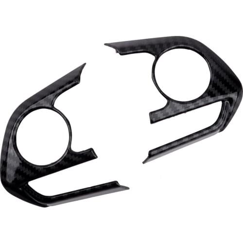 2Pcs Car Steering Wheel Button Frame Cover Trim ABS Plastic Fit for Toyota Camry 2018 2019 Carbon Fiber Texture Accessories