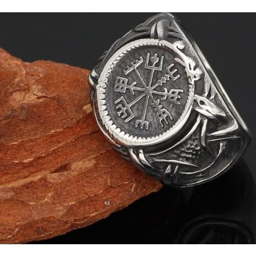 Nordic viking stainless steel Vegvisir amulet dragon Scandinavian ring